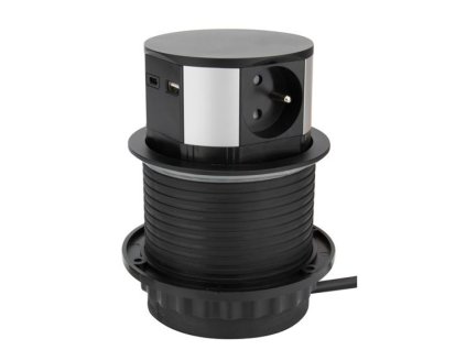 Zásuvkový sloupek výsuvný 3 zásuvky + 2xUSB černá SOLIGHT