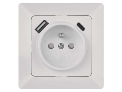 Zásuvka 1-násobná + 2xUSB (A+C) bílá EMOS