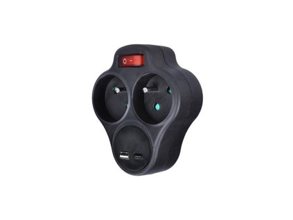 Rozbočka s USB nabíječkou 2x 10A s vypínačem černá Solight