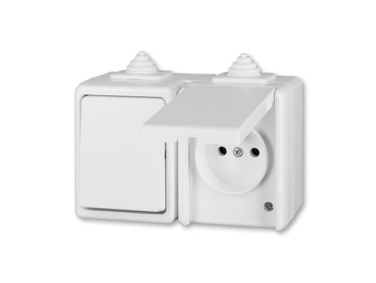 Kombinace vypínač + zásuvka bílá PRAKTIK IP44