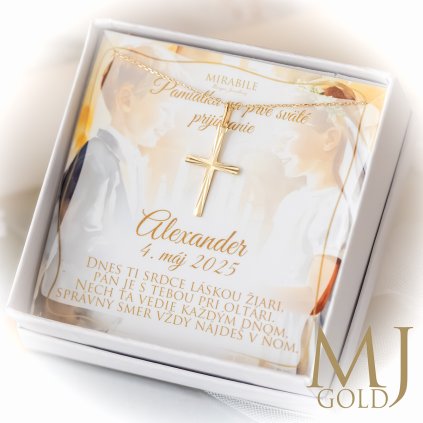 zlaty privesok kriz s gravirovanym vzorom mirabile