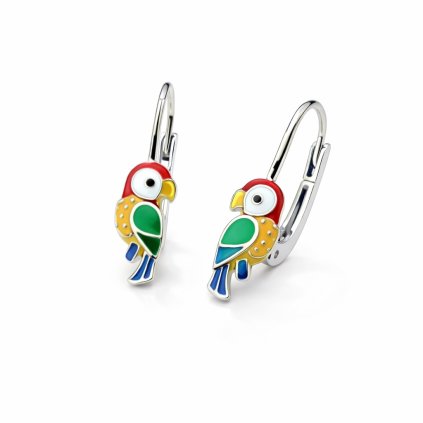 strieborne nausnice farebne papagaje