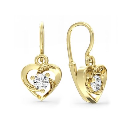 zlate detske nausnice srdiecka biele zirkony mirabile