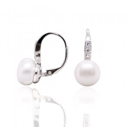 Strieborné náušnice perly so zdobenou klapkou