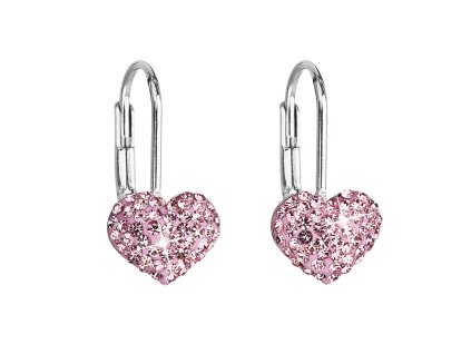Evolution Group Strieborné náušnice visiace s krištálmi Swarovski ružové srdce 31125.3