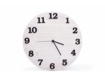 Dřevěné smrkové hodiny, odstín bílá