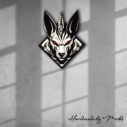 Ručně vyráběný obraz s motivem Anubis rudýma očima a ostrým designem Handmade by Mirkys