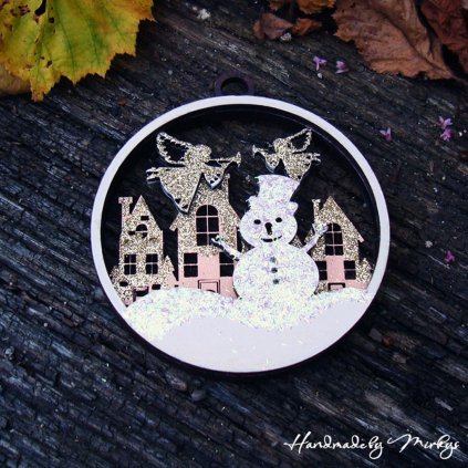 Vánoční ozdoba sněhulák s andílkama Handmade by Mirkys