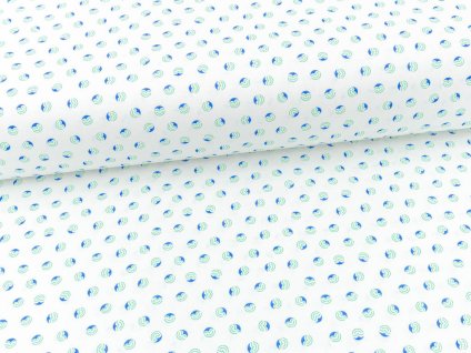 Bavlněné plátno s vzorem Fontána zelená/modrá, ideální pro andílky a zdravotnický textil