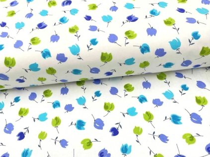 Plátno Domestik s jarním květinovým vzorem v jemných barvách, ideální na ložní povlečení, prostěradla a svěží domácí textil.