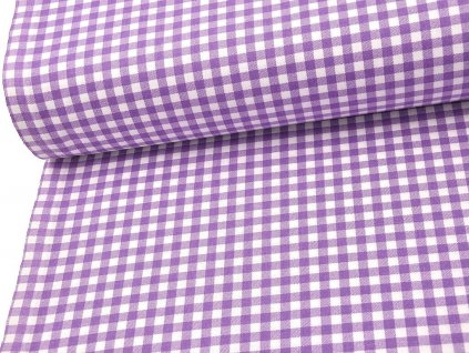 Tkanina plátno 100 % bavlna, fialová kostka 7 mm na bílém podkladu – pro povlečení, oděvy a patchwork