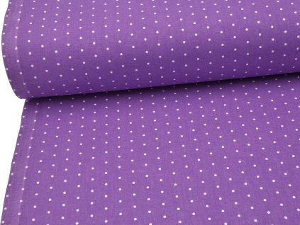 Tkanina plátno 100 % bavlna, fialová s bílými puntíky 2 mm – pro povlečení, oděvy a patchwork