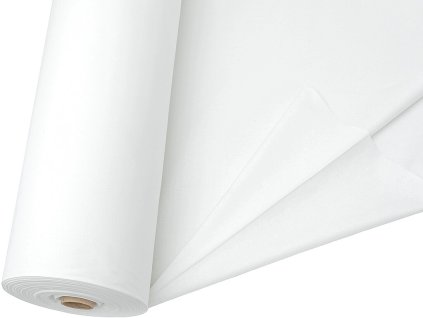 Bílé bavlněné plátno 135 g/m², šíře 220 cm – pevná látka na ložní povlečení, prostěradla a konfekci, praní 60 °C.