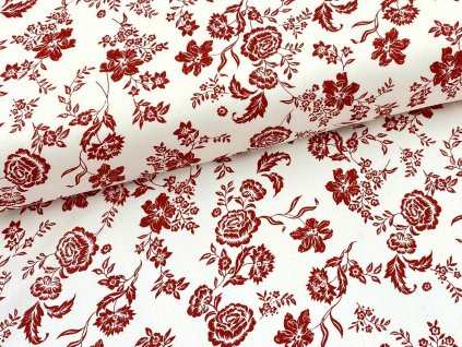Tkanina plátno 100 % bavlna, hnědé květy na bílém – lehká a odolná pro povlečení, patchwork i domácí textil.