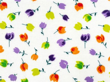 Tkanina flanel s podzimním květinovým vzorem v teplých tónech, ideální pro ložní povlečení, dětský textil a útulné domácí projekty.