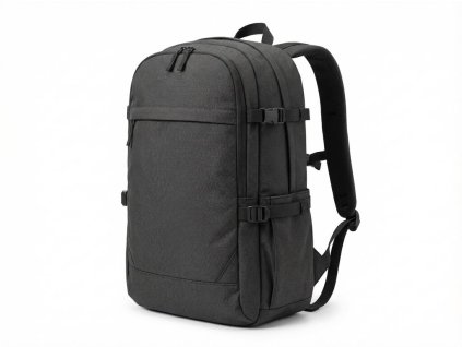 Oxford Linen 200 v černém melíru, odolná batohovina s lněným efektem, ideální na batohy, tašky, potahy a outdoorové využití.