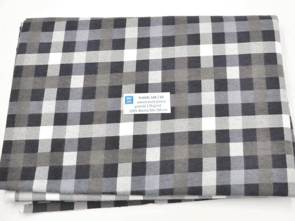 Mirtex FLANEL 165 (K4 kostky malé černo-bílé) 160cm Ceník: VELKOOBCHOD: po celých rolích, bez odvíjení