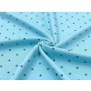 Bavlněný úplet s drobným vzorem hvězdiček na modrém podkladu, ideální pro trička, pyžama, dětské oblečení a pohodlný domácí textil.