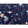 Látka bavlněný úplet Vesmír na tmavě modré, šířka 180 cm digitální potisk