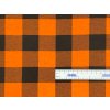 Flanel 165 s velkými oranžovo-černými kostkami, hřejivá bavlněná tkanina vhodná na košile, pyžama i pohodlné domácí oblečení.