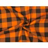 Flanel 165 s velkými oranžovo-černými kostkami, hřejivá bavlněná tkanina vhodná na košile, pyžama i pohodlné domácí oblečení.