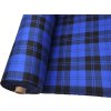 Flanel s klasickým modro-černým kostkovaným vzorem, hřejivý a příjemný na dotek, vhodný na košile, pyžama i pohodlný domácí textil.