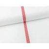 Plátno Domestik s červenými zdravotnickými pruhy, pevná bavlna pro ložní povlečení, prostěradla a profesní textil s vysokou odolností.