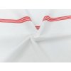 Plátno Domestik s červenými zdravotnickými pruhy, pevná bavlna pro ložní povlečení, prostěradla a profesní textil s vysokou odolností.