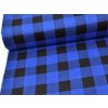 Flanel s velkými modro-černými kostkami, měkký a hřejivý materiál ideální na košile, pyžama a pohodlný domácí textil.