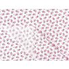 Tkanina Domestik 100 % bavlna – bílý podklad s růžovými růžičkami a šedými lístky; vhodná na povlečení, oděvy i patchwork
