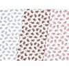 Tkanina Domestik 100 % bavlna – bílý podklad s růžovými růžičkami a šedými lístky; vhodná na povlečení, oděvy i patchwork