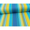 Tkanina Tenda Sole Caribe s UV ochranou, žluto-modro-tyrkysové pruhy, odolná látka pro markýzy, slunečníky a zahradní doplňky.