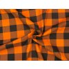 Flanel 165 s velkými oranžovo-černými kostkami, hřejivá bavlněná tkanina vhodná na košile, pyžama i pohodlné domácí oblečení.