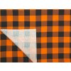 Flanel 165 s velkými oranžovo-černými kostkami, hřejivá bavlněná tkanina vhodná na košile, pyžama i pohodlné domácí oblečení.