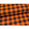 Flanel 165 s velkými oranžovo-černými kostkami, hřejivá bavlněná tkanina vhodná na košile, pyžama i pohodlné domácí oblečení.