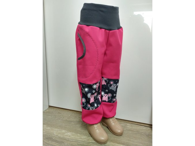 Softshelové kalhoty - růžová - myšky