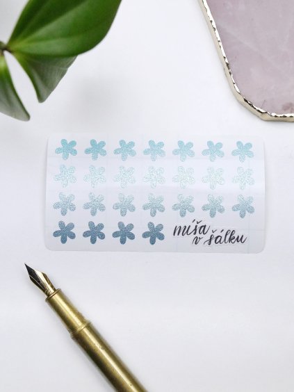 Samolepky vinylové - Třpytivé světle modré kytičky