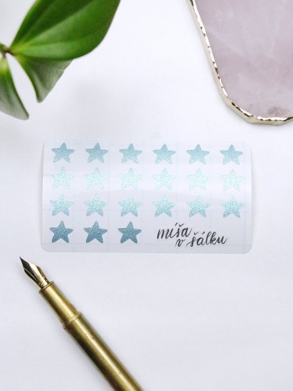 Samolepky vinylové - Třpytivé světle modré hvězdy