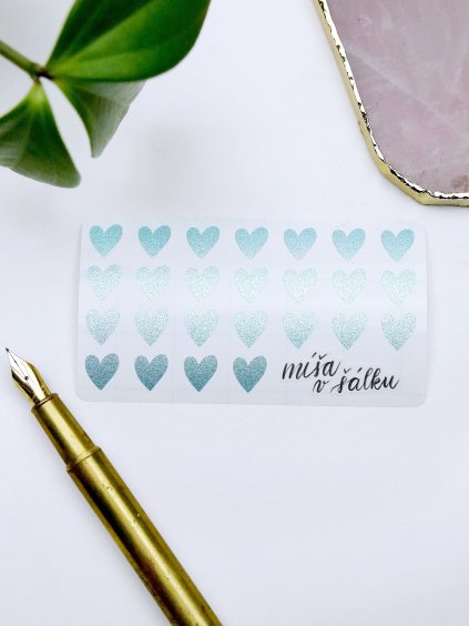 Samolepky vinylové - Třpytivá světle modrá srdíčka