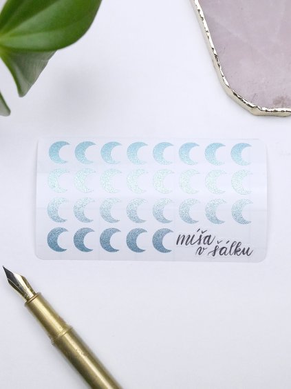 Samolepky vinylové - Třpytivé světle modré měsíce