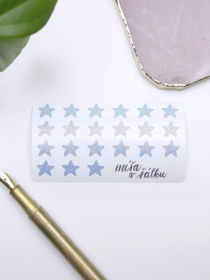 Samolepky vinylové - Třpytivé modré hvězdy holografické