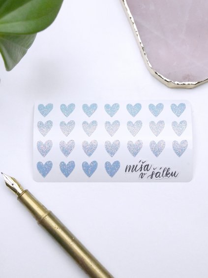 Samolepky vinylové - Třpytivá modrá srdíčka holografická