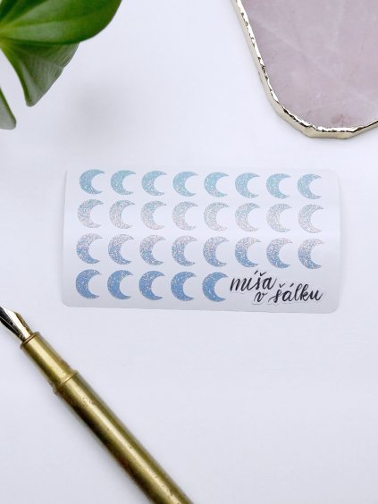 Samolepky vinylové - Třpytivé modré měsíce holografické