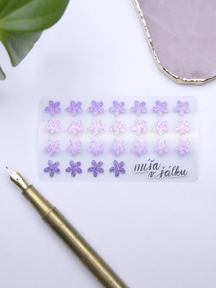 Samolepky vinylové - Třpytivé fialové kytičky