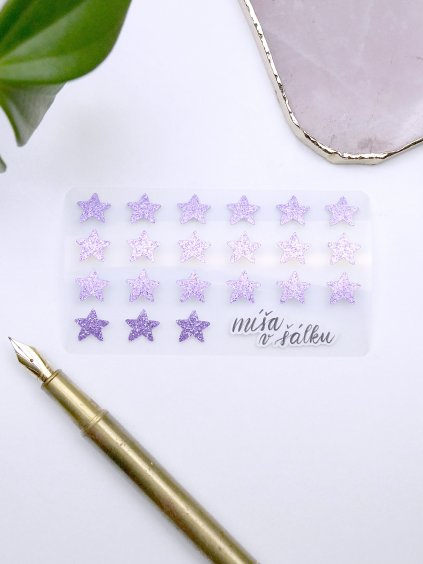 Samolepky vinylové - Třpytivé fialové hvězdy