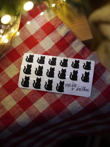 Samolepky vinylové - Třpytivé kočky Fancy černá