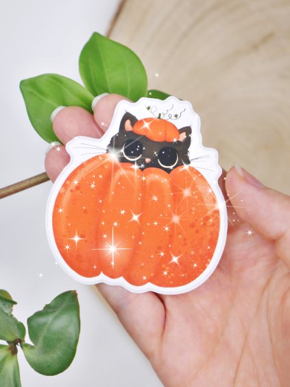 Třpytivá samolepka - Pumpkin Cat