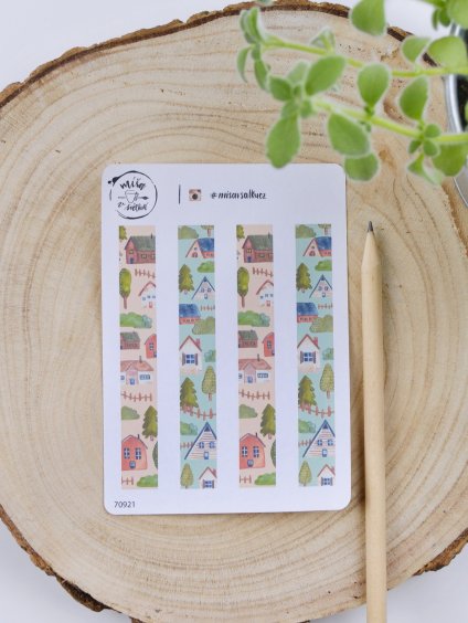 Samolepky pásky - Vesnička béžová/ zelená