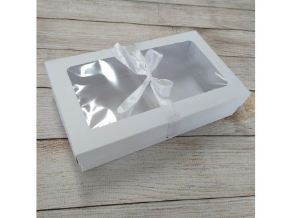 Papírová krabička se stuhou - bílá