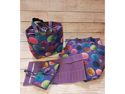 Taška na klubíčka - klubíčka na fialové